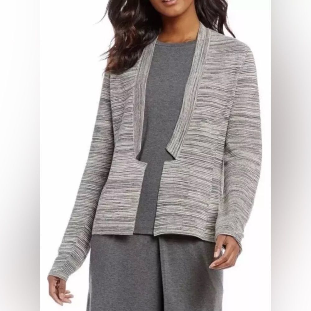 Eileen Fisher Maple Oat Tencel Organic Cotton Notch Collar Cardigan Size M